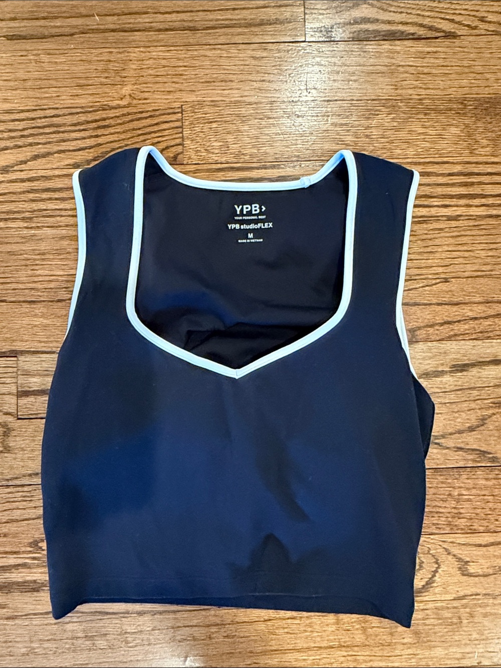 YPB StudioFLEX Black Crop Tank with White Trim